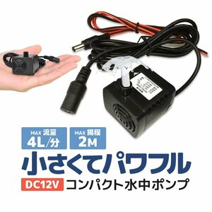 汎用ミニ水中ポンプ DC12V 小型ブラシレスポンプ 静音設計 流量250L/h 最大揚程2m 交換用取水口 電源コード付 PAD400