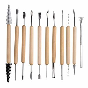  clay skill tool 11 point set wood + stainless steel difficult to rust spatula ceramic art structure shape sculpture stone . figure .... Creats -ruTTD11S