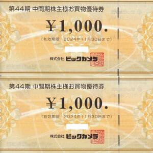 送料84円★2000円分★今年11月30日まで有効★ビックカメラ株主優待券