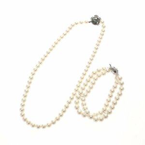 1円スタート 美品 アコヤ真珠 パールネックレス ブレスレット ２点セット pearl 真珠 金具 シルバー SILVER レディース NGLソーティング