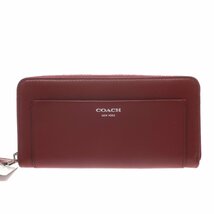 1円スタート 極美品 COACH コーチ ラウンドファスナー 長財布 ロングウォレット ブランドロゴ シルバー金具 レザー レッド 赤 レディース_画像1