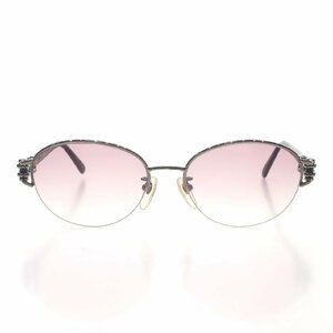 1円スタート 美品 Yves Saint Laurent イヴサンローラン サングラス 31-0007 YSLロゴ 眼鏡 アイウェア 度なし ネイビー シルバー ピンク