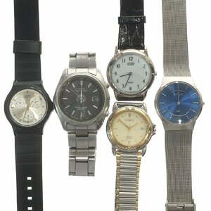 1円スタート 腕時計 まとめ5点セット CASIO カシオ CITIZEN シチズン SKAGEN AUREOLE ウェーブセプター 等 デイト QZ ソーラー 動作未確認