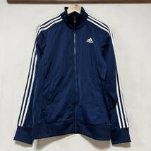 せ1375 adidas ESSENTIALS アディダス トラックジャケット トラックトップ ジャージ L レディース ロゴプリント ネイビー CLIMALITE_画像1