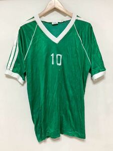 み1301 USA製 adidas アディダス Vネック 半袖Tシャツ M 80's ビンテージ グリーン プラクティスシャツ 