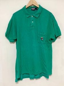 ま1387 USA製Polo Ralph Lauren ラルフローレン 半袖ポロシャツ M ポロベアー エメラルドグリーン