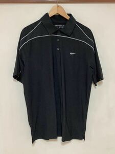 ho1342 NIKE GOLF Nike Golf сетка рубашка-поло с коротким рукавом L стрейч черный DRI-FIT Logo принт 