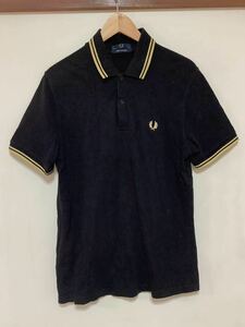 ho1374 FRED PERRY Fred Perry polo-shirt with short sleeves 40 101CM black / Gold Logo embroidery England made 