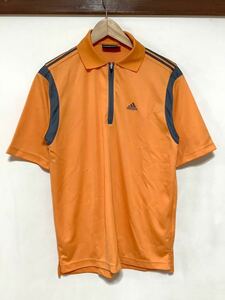 ふ1303 adidas GOLF アディダスゴルフ ハーフジップ 半袖ポロシャツ S オレンジ ドライ 速乾 