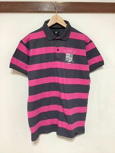 ふ1308 Lee リー ボーダー 半袖ポロシャツ L ピンク/グレー ロゴ刺繍 ユーロフィット