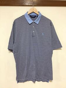 ふ1327 POLO GOLF RALPH LAUREN ラルフローレン ゴルフ ボーダー柄 半袖ポロシャツ LL ブルー/ネイビー