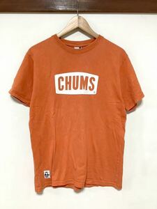 mu1357 CHUMS Chums short sleeves T-shirt M orange outdoor Logo print 