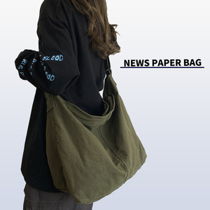  News paper bag tote bag shoulder bag high capacity khaki light weight back canvas diagonal .. military old clothes A4 men's lady's 