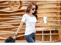 L ラウンドネック 半袖 デザイン Tシャツ 白 シンプル スタイル美 クール カットソー かっこいい 1枚できまる 新品_画像7