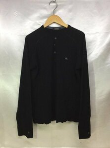 BURBERRY BLACK LABEL Burberry Black Label one Point embroidery thin Henley neckline knitted sweater size :2 color : black 