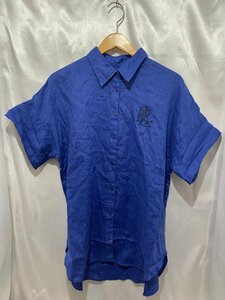 LAUREN RALPH LAUREN ローレンラルフローレン 半袖 シャツ 刺繍 リネン 麻100% タグ付き サイズL ブルー トップス レディース