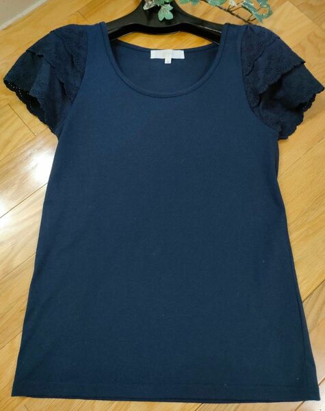 最終■売り切り■grve■袖レース・清楚なTシャツ・М・NAVY・USED☆