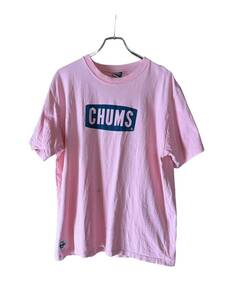 CHUMS メンズ XL ピンク ボックスロゴ コットン 半袖 Tシャツ / チャムス アウトドア キャンプ