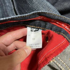 ★日本製 EDWIN edge of blue jeans EG503 メンズ W32 ヒゲ インディゴ デニムパンツ ジーンズ / エドウィン 革パッチ ストレッチ の画像7