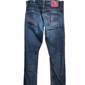 ★日本製 EDWIN edge of blue jeans EG503 メンズ W32 ヒゲ インディゴ デニムパンツ ジーンズ / エドウィン 革パッチ ストレッチ の画像3