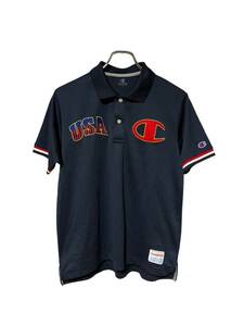 Champion USA メンズ M ネイビー 紺色 ビッグロゴ 速乾 半袖ポロシャツ トップス / チャンピオン スポーツ トレーニング