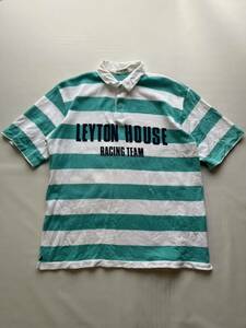 ★日本製 オールド LEYTON HOUSE RACING TEAM メンズ L コットン 半袖 ボーダー柄 ラガーシャツ ポロシャツ / レイトンハウス レーシング 