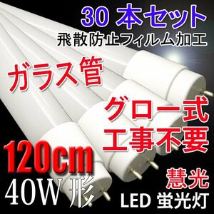 LED蛍光灯 40W形 直管 ガラスタイプ 30本セット 120cm 広角320度 グロー式工事不要 40型 昼白色 飛散防止フィルム加工 120PB-30set