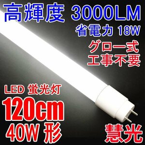 LED蛍光灯 40w型 高輝度3000LM 省電力 18W グロー式器具工事不要 40W形 広角300度 FL40 直管LEDランプ 昼白色 120PG