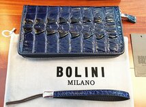 最高峰逸品*イタリア製※定価18万◆イタリア・ミラノ発*BOLINI/ボリニ・最上級牛革・クロコダイル*ラウンドファスナー 長財布・紺_画像5