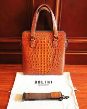 最上級逸品※定価18万◆イタリア・ミラノ発*BOLINI/ボリニ・最上級牛革・クロコダイル*トートバッグ/黄色い_画像10