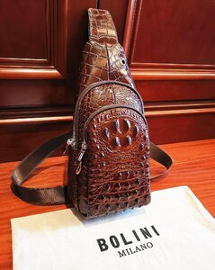  highest grade excellent article *16 ten thousand * Italy * milano departure *BOLINI/bolini* highest grade cow leather * crocodile * shoulder bag / rucksack 