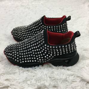 Christian Louboutin クリスチャンルブタン SPIKE-SOCK スパイクソック シルバースタッズ ローカット ダットシューズ スニーカー メンズ 黒の画像3