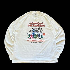 【USA製】 90s FRUIT OF THE LOOM フルーツオブザルーム 長袖Tシャツ ロンT メンズ XL 白/ホワイト プリント アメリカ製 ビンテージ 古着