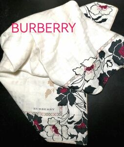 【USED良品】BURBERRY　バーバリー　スカーフ　ハンカチ　チェック透かし生地　(シルク入り)　ブランドハンカチ