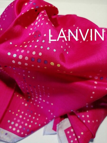 LANVIN　ランバン　ハンカチスカーフ　新品シール付　(大判)　水玉透かし模様生地