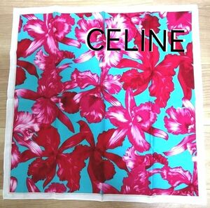 【お値下げしました！】CELINE　セリーヌ【美品】 花柄 スカーフ　ハンカチ 大判　[カトレア柄]