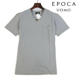 E火05299新品▼ エポカ ウォモ EPOCA UOMO Vネック 半袖カットソー 【 M 】 半袖Tシャツ 胸ポケット チェック Tシャツ 速乾性 グレー系