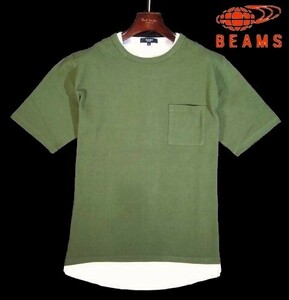 E вода 05538 новый товар V Beams поддельный Layered короткий рукав футболка [ XL ] трикотаж с коротким рукавом BEAMS накладывающийся надеты футболка оливковый серия 