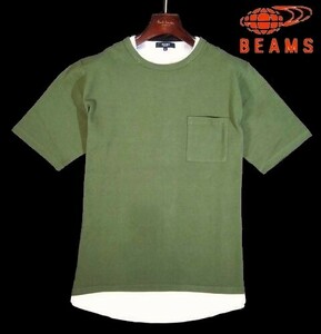 E月05668新品▼ ビームス フェイクレイヤード 半袖Tシャツ 【 M 】 半袖カットソー BEAMS 重ね着 Tシャツ オリーブ系