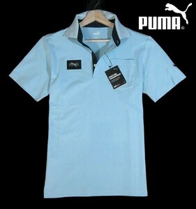 E месяц 05680 новый товар V Puma Golf олень. . ткань рубашка-поло с коротким рукавом [ XL ] рубашка-поло . вода скорость ..PUMA Golf рубашка воротник обратная сторона бренд Logo оттенок голубого 