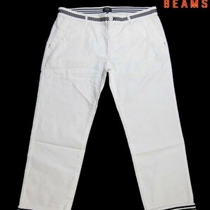 E火05304新品▼ ビームス BEAMS クロップドパンツ 【 XL 】 ポイントボーダー パンツ ストレッチ性 ウエストドット柄 ホワイト系の画像1