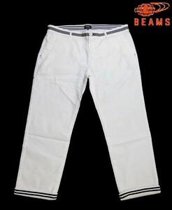 E火05304新品▼ ビームス BEAMS クロップドパンツ 【 XL 】 ポイントボーダー パンツ ストレッチ性 ウエストドット柄 ホワイト系