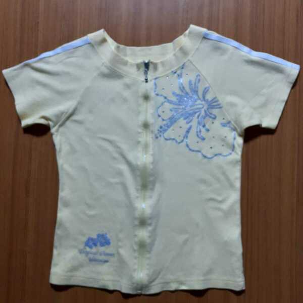 [即決送料無料] ハイビスカス ジッパー付き 半袖 シャツ　子供服(女の子用) 表記Ｍサイズ　身長154～162cm