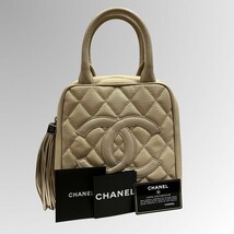 CHANEL／シャネル／キャビアスキン×キャンバス／ココマーク／フリンジ／ハンドバッグ_画像1