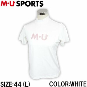 ★MUスポーツ 801H2058 レディース ビッグロゴ 半袖 ハイネックシャツ ホワイト 44(L)★送料無料★ゴルフウェア★