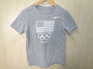 b339◆NIKE オリンピック リオデジャネイロ 半袖Tシャツ キッズ◆ナイキ Sサイズ グレー メキシコ製 星条旗 五輪マーク ゆうパケット発送6E