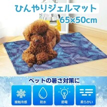 ペットベッド 65×50cm 瞬間冷却 ひんやり 冷却 マット 夏用 犬 猫 ジェルシート クールマット 冷感マット 冷感敷きパッド 接触冷感 葉柄_画像1