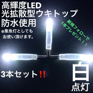 【期間限定大特価】釣具工房　高輝度LED光拡散型ウキトップ・集魚灯「白点灯3本セット」