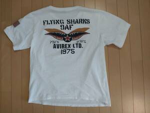 アヴィレックス XL フライングシャークス Tシャツ 半袖 白 ホワイト 刺繍 フルデコ スカジャン スカシャツ ミリタリー 空軍 シャツ AVIREX 