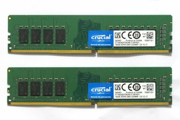 ■DDR4 32GBセット■Crucial DDR4 16GB 2本 動作確認済